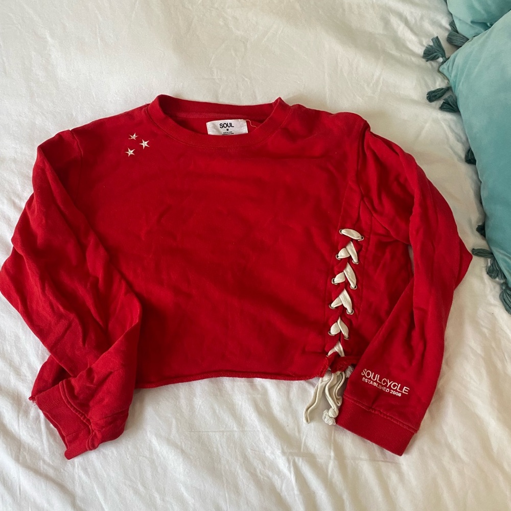 SOUL by SOULCYCLE Casey Crop Lace Up Red Sweatshirt